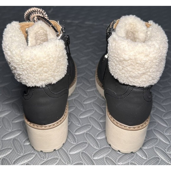 Dolce vita folksy black Faux Shearling ankle Girl block 2" heel combat boot Sz 1 - Picture 7 of 11